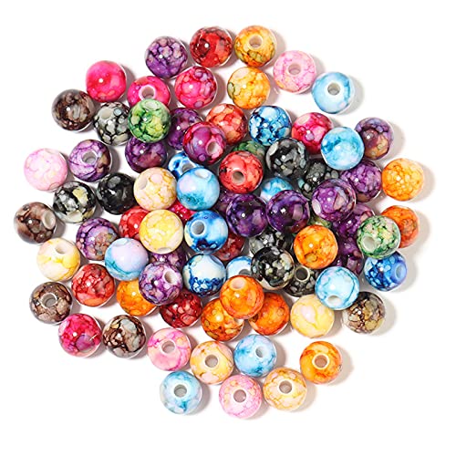 200 Stück Acryl-Kristallperlen für Schmuckherstellung, runde lose Perlen, Charms, Tuschenmuster, für Armbänder, Ohrringe, Halsketten, Ringe, Erwachsene, Dekoration, Geburtstagsgeschenke (8 mm) von Xeahung
