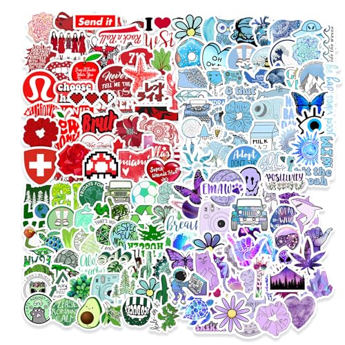 200 gemischte Aufkleber-Packung, niedliche ästhetische Scrapbook-Etiketten, Aufkleber, bunte Aufkleber für Wasserflaschen, Laptop, Telefon, MacBook, iPad, Skateboard (Rosa, Lila, Grün und Blau) von Xelparuc