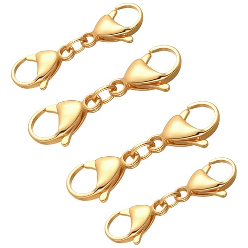4 Stück goldene Doppel-Karabinerverschluss-Verlängerung, Halskettenverlängerung, Doppelklauen-Endverschlüsse, Armband-Verlängerung, Verbindungsverschluss für DIY-Schmuckherstellung 4 Stück goldene Doppel-Karabinerverschluss-Verlängerung, Halskettenverlängerung, Doppelklauen-Endverschlüsse, Armband-Verlängerung, Verbindungsverschluss für DIY-Schmuckherstellung von Xelsluthe