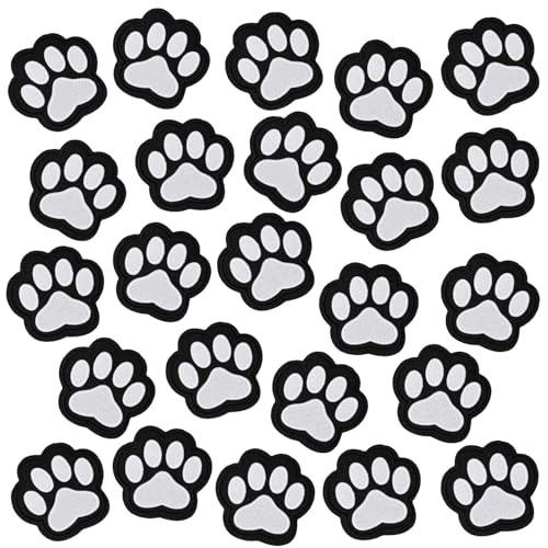 Aufnäher zum Aufbügeln mit Pfotenabdruck, selbstklebend, Pfotenabdruck, niedlicher Hund, zum Aufbügeln für Kleider, Rucksäcke, T-Shirts, Mützen, Schuhe, Jeans, 24 Stück (schwarz, weiß) von Xelsluthe