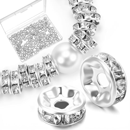 Rondelle-Abstandshalter für Schmuckherstellung, silberne Rondelle-Abstandshalter, 8 mm, Strass-Abstandshalter für Armbänder, Halsketten, Ohrringe, 200 Stück Rondelle-Abstandshalter für Schmuckherstellung, silberne Rondelle-Abstandshalter, 8 mm, Strass-Abstandshalter für Armbänder, Halsketten, Ohrringe, 200 Stück von Xelsluthe