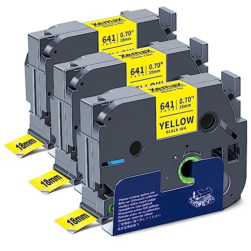 3x XemaX Kompatibel Schriftband Ersatz für Brother P-touch Bänder 18mm TZe-641 TZe 0,7'' Etikettenband für Brother Beschriftungsgerät PT-D400 2030 D450VP E500VP P900W P950NW P750W, Schwarz auf Gelb 3x XemaX Kompatibel Schriftband Ersatz für Brother P-touch Bänder 18mm TZe-641 TZe 0,7'' Etikettenband für Brother Beschriftungsgerät PT-D400 2030 D450VP E500VP P900W P950NW P750W, Schwarz auf Gelb von XemaX