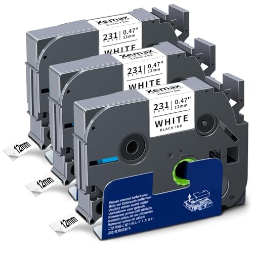 3x XemaX Kompatibel Schriftband für Brother P-touch Bänder 12mm TZe-231 Brother 0,47'' Tape Cassette für Brother PT-1010 D400 H105 H100LB H101 H100R 1000 D200 H107 H101GB Cube Plus, Schwarz auf Weiß von XemaX