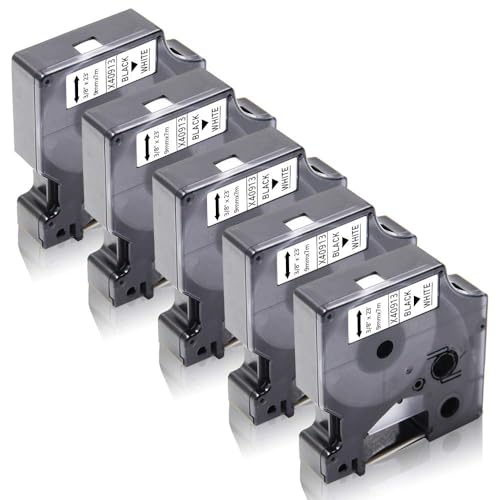 5x XemaX Kompatibel Schriftbänder Ersatz für Dymo Etikettenband 40913 S0720680 9mm x 7m Bänder für Dymo LabelManager 120P 160 280 300 360D 420P 450D 500TS LabelPoint 200 250 300, Schwarz auf weiß von XemaX