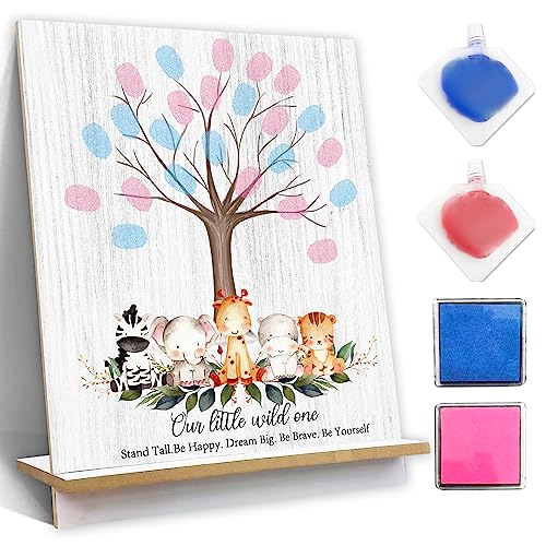 Dschungeltiere Fingerabdruck Baum Zeichen Our Little Wild One Geschlecht Enthüllung Spiele für Gäste Besonderes Geschlecht Offenbaren Party Ideen Baby Shower Gästebuch Andenken Dekor für Kinderzimmer von Xendelow