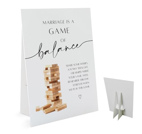 WEEDS04 Schild mit Aufschrift "Marriage is a Game of Balance" (20,3 x 27,9 cm Tischschild mit Halterung), Tumbling Tower Spielschild für Hochzeit, Brautparty, minimalistisches von Xenseou