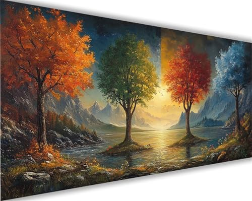 Malen Nach Zahlen Erwachsene Baum Malen Nach Zahlen Herbst Paint by Numbers für Anfänger, DIY Set Erwachsene, Ölgemälde Leinwand Kit mit Acrylfarben Bastelset, Home Wand Dekor 70x140 cm Rahmenlos L884 von Xeoyenle