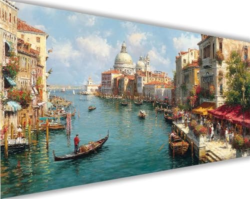 Malen Nach Zahlen Erwachsene Venedig Malen Nach Zahlen Landschaft Paint by Numbers für Anfänger,DIY Set Erwachsene,Ölgemälde Leinwand Kit mit Acrylfarben Bastelset,Wand Dekor 80x160 cm Rahmenlos L978 von Xeoyenle