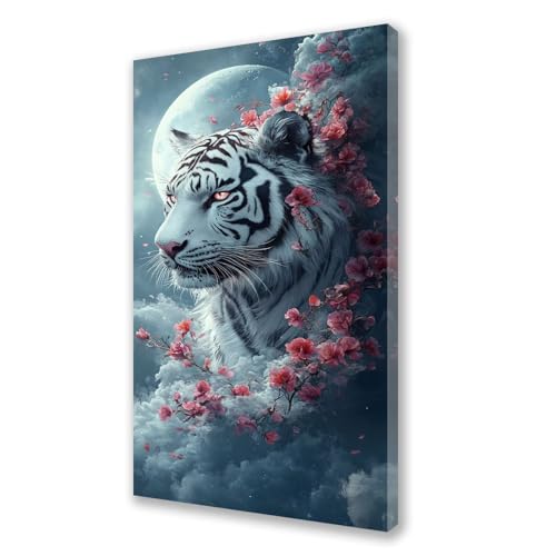 Tiger Malen Nach Zahlen Erwachsene Groß 50x150 cm, Malen Nach Zahlen Mond, Kreativ Set für Erwachsene, DIY Handgemalt Ölgemälde Leinwand Kit mit Pinseln Acrylfarben, Home Dekor Frauen Geschenk L612 von Xeoyenle