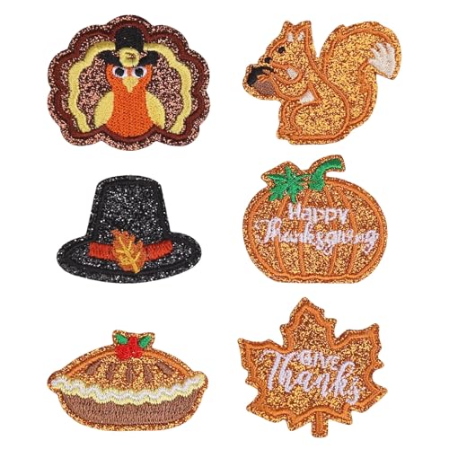 Thanksgiving-Flicken zum Aufbügeln, Glitzer, bestickt, Türkei, Ahorn, sortiert, Reparaturapplikation für Herbst, Erntedankfest, Partyzubehör, Kleidung, Taschen, Hüte, Dekoration von Xepeelo