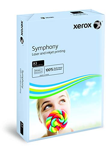 Xerox 003R91953 farbiges Druckerpapier Kopierpapier Symphony pastell, Din A3, 80 g/m², 500 Blatt, für Farblaser- und Inkjetdrucker bestens geeignet, blau von Xerox