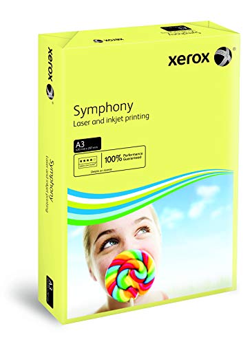 Xerox 003R91957 farbiges Druckerpapier Kopierpapier Symphony pastell, Din A3, 80 g/m², 500 Blatt, für Farblaser- und Inkjetdrucker bestens geeignet, gelb von Xerox