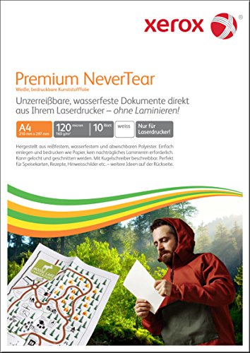 Xerox Premium NeverTear Kunststoffpapier 003R98126 - A4 210 x 297 mm, 160 g/m² - Spezialpapier für Laserdrucker und Kopierer - 10 Blatt - Weiß von Xerox