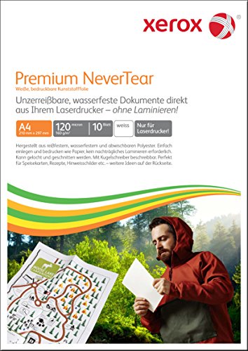 Xerox Premium NeverTear Kunststoffpapier 003R98126 - A4 210 x 297 mm, 160 g/m² - Spezialpapier für Laserdrucker und Kopierer - 10 Blatt - Weiß Xerox Premium NeverTear Kunststoffpapier 003R98126 - A4 210 x 297 mm, 160 g/m² - Spezialpapier für Laserdrucker und Kopierer - 10 Blatt - Weiß von Xerox