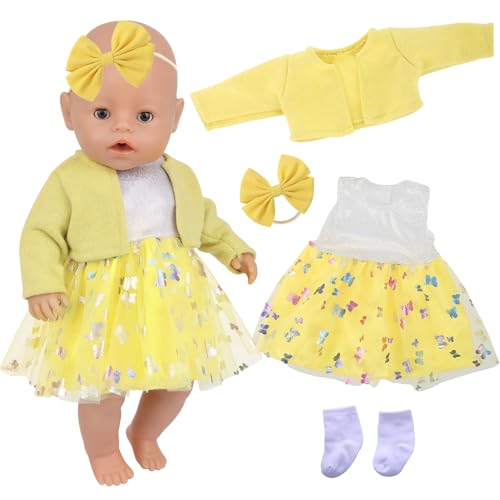 14-18 Inch Puppen Kleidung, Gelbes Gaze Kleiderset Inklusive Paillettenkleid, Gelber Jacke, Gelber Schleife und Socken, Süße 43 cm Puppen Outfits, Mädchengeburtstag, Weihnachten, Kindertagsgeschenk 14-18 Inch Puppen Kleidung, Gelbes Gaze Kleiderset Inklusive Paillettenkleid, Gelber Jacke, Gelber Schleife und Socken, Süße 43 cm Puppen Outfits, Mädchengeburtstag, Weihnachten, Kindertagsgeschenk von Xerteam