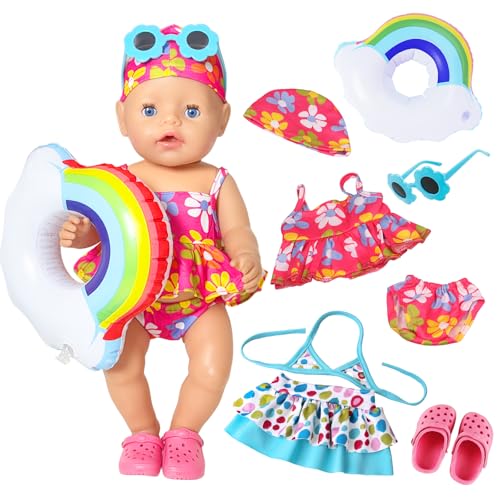 16-18 Zoll Puppen Kleidung, 5 Stück Babypuppen Schwimmanzug, 40-45 cm Baby Puppen Badeanzug Set, 43 cm Babypuppenkleidung, 2 Puppenbadeanzug + Regenbogen Schwimmring + Sonnenbrille + Rosa Schuhe 16-18 Zoll Puppen Kleidung, 5 Stück Babypuppen Schwimmanzug, 40-45 cm Baby Puppen Badeanzug Set, 43 cm Babypuppenkleidung, 2 Puppenbadeanzug + Regenbogen Schwimmring + Sonnenbrille + Rosa Schuhe von Xerteam