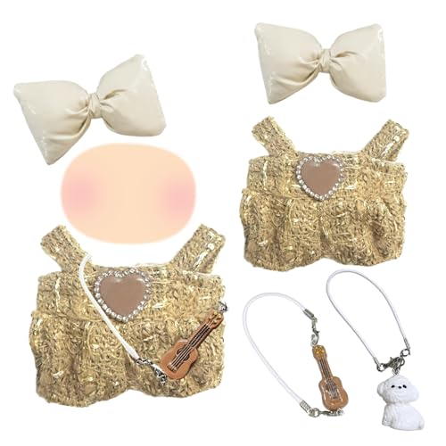 17 cm Puppen Kleidung, Plüsch Puppenkleidung, Stil süßes Mini Plüsch Outfit in Grau mit Grauem Overall + Grauer Schleife + Weißem Welpen + Brauner Gitarre, 6,7 Zoll Puppenzubehör 17 cm Puppen Kleidung, Plüsch Puppenkleidung, Stil süßes Mini Plüsch Outfit in Grau mit Grauem Overall + Grauer Schleife + Weißem Welpen + Brauner Gitarre, 6,7 Zoll Puppenzubehör von Xerteam
