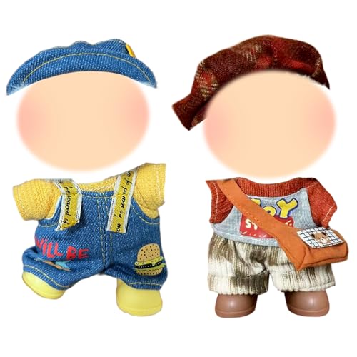 2 Sets Kleidung für 17 cm Plüsch Puppen, 7 Stück 17cm Puppenkleidung Zubehör, Gelbes Oberteil+Jeans-Overall+Verspielter Cowboyhut+Braunes Top+Hose+Baskenmütze+Tasche, Geschenk Kinder, Keine Puppe 2 Sets Kleidung für 17 cm Plüsch Puppen, 7 Stück 17cm Puppenkleidung Zubehör, Gelbes Oberteil+Jeans-Overall+Verspielter Cowboyhut+Braunes Top+Hose+Baskenmütze+Tasche, Geschenk Kinder, Keine Puppe von Xerteam