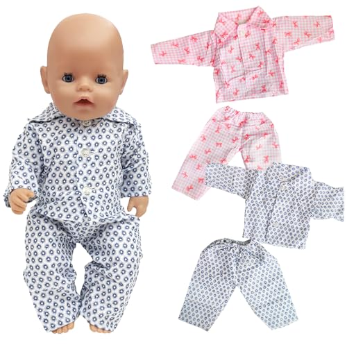 2 Sets 14-18 Zoll Puppen Kleidung, 35–45 cm Große Puppen Pyjamas, Süße Babypuppenkleidung, Puppen Zubehör Set, EIN Set mit Blauem Muster + EIN Set mit Rosa Puppenpyjamas mit Schleife von Xerteam