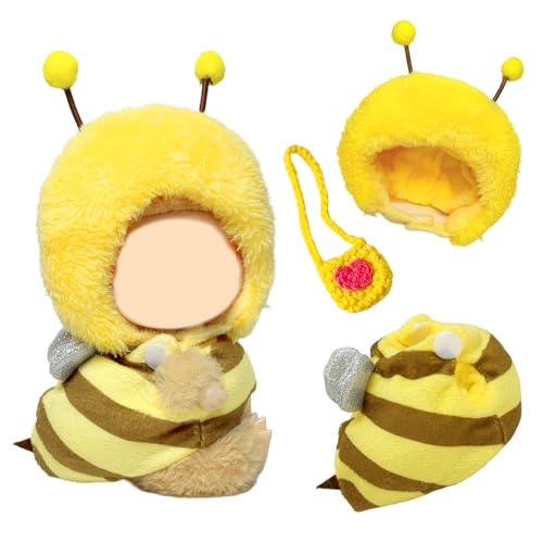 3 Stück 17cm Süßes Puppen Kleidung für Puppen, Bienenkopfbedeckung, Bienenoverall und Liebestasche, Plüsch Puppenkleidung und Puppenzubehör, Bezauberndes 17cm Plüschkostüm Süßer Einteiler, Geschenke von Xerteam