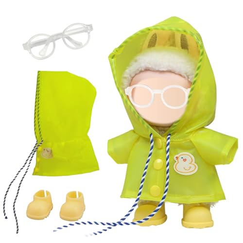 Kleidung für Puppe 17cm Plüsch Puppenkleidung, 17 cm Mini Plüsch Puppen Plüschpuppe Kleidung mit Gelber Entenregenmantel Transparente Brille Gelbe Schuhe, 17 cm Puppenkleidung Zubehör für Kleidung von Xerteam