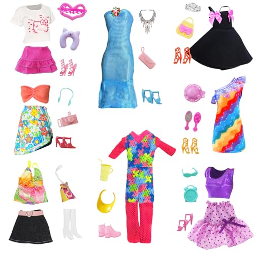 36 Stück Puppen Kleidung und Zubehör, Sommer Kleidung für 11,5 Zoll Puppen Schleifen Knoten Kleid Trainingsanzug Bikini Set mit 8 Kleidung + 8 Schuhe + 16 Zubehör, Geschenk für Mädchen von Xerteam