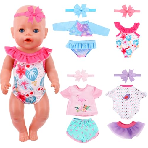 4 Sets Puppenkleidung Sommer Schwimm-Set für Puppen, Puppen-Badeanzug mit buntem Print für 35-45 cm Born Baby Puppen,Puppenzubehör Kleidung Outfits für Baby Puppen Schwimmset für Kinder Mädchen Jungen von Xerteam