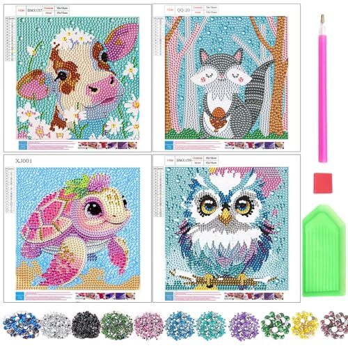 4er Set 5D Diamond Painting Kinder, Tiere-Set Full Diamant Painting, Schildkröte Eule Kuh Eichhörnchen Edelstein Malerei Easy Art Craft Kit für Mädchen Jungen Erwachsene Geschenk Home Decor 4er Set 5D Diamond Painting Kinder, Tiere-Set Full Diamant Painting, Schildkröte Eule Kuh Eichhörnchen Edelstein Malerei Easy Art Craft Kit für Mädchen Jungen Erwachsene Geschenk Home Decor von Xerteam