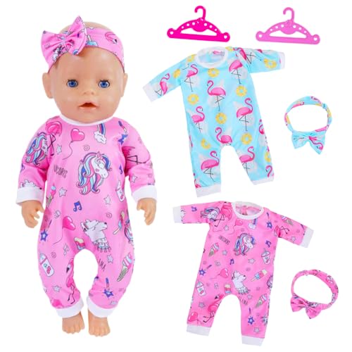 Baby Puppen Kleidung für 16-18 Zoll Puppen, 6er-Pack Babypuppen Outfits mit Rosa/Blauem Overall + 2 Kleiderbügel + 2 Stirnbänder, Süße Cartoon Babypuppenkleidung, als Geschenk für Mädchen Baby Puppen Kleidung für 16-18 Zoll Puppen, 6er-Pack Babypuppen Outfits mit Rosa/Blauem Overall + 2 Kleiderbügel + 2 Stirnbänder, Süße Cartoon Babypuppenkleidung, als Geschenk für Mädchen von Xerteam