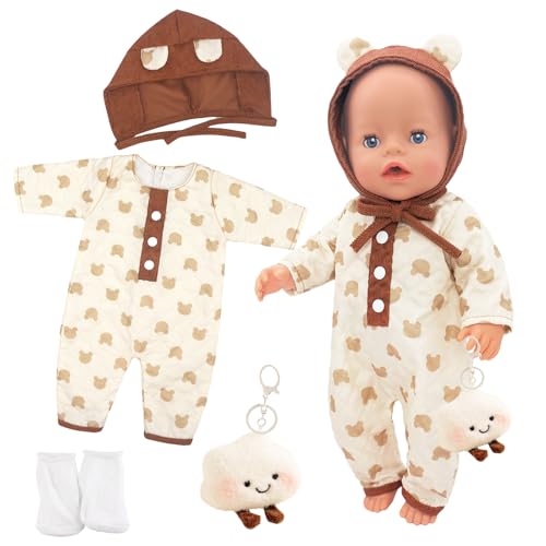 Babypuppenkleidung für 16-18 Zoll Puppen, 40-45 cm süße Babypuppen Outfits mit Bärenmütze + Body + Anhänger + Socken, Braunbär Babypuppen Kleidung, als Geschenk für Mädchen Babypuppenkleidung für 16-18 Zoll Puppen, 40-45 cm süße Babypuppen Outfits mit Bärenmütze + Body + Anhänger + Socken, Braunbär Babypuppen Kleidung, als Geschenk für Mädchen von Xerteam