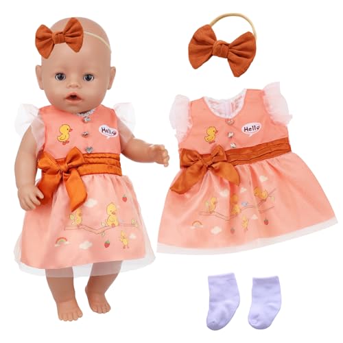 Puppen Kleidung für 14-18 Zoll Babypuppen, 35-45cm Baby Puppenkleidung Outfits mit Orangefarbenen Enten-Tüllkleid Haarband mit Schleife Socken, 43cm Süßes Puppenkleidungs, Geschenk für Kinder Puppen Kleidung für 14-18 Zoll Babypuppen, 35-45cm Baby Puppenkleidung Outfits mit Orangefarbenen Enten-Tüllkleid Haarband mit Schleife Socken, 43cm Süßes Puppenkleidungs, Geschenk für Kinder von Xerteam