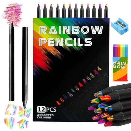 Xerteam 12 Farben Buntstifte Kinder mit Radiergummi Bleistiftspitzer, Ostergeschenke Kinder Mitgebsel Kindergeburtstag, Dicke Buntstifte Stifte Kinder, Zauberstifte Kinder für Zeichnen Färben von Xerteam