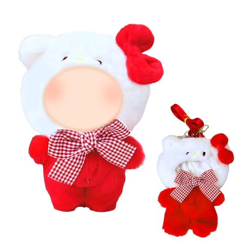 Xerteam 17 cm Plüschpuppen Kleidung, Roter Overall, Kleidung für 17cm Plüschpuppe mit Roter Kätzchen Bodysuit + Katzenkopfschmuck, Geschenk für Jungen und Mädchen(Ohne Puppe) von Xerteam