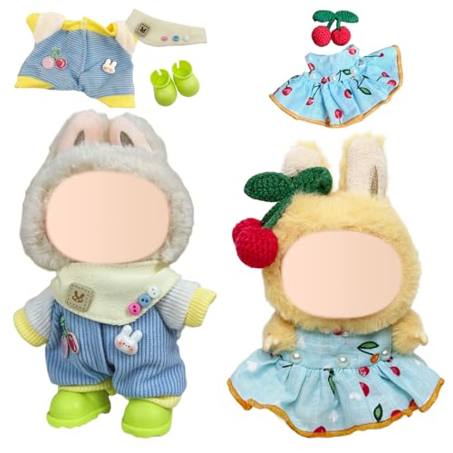 Xerteam 2 Sets 17cm Puppe Kleidung, 1 Rock+1 Kirschhaarnadel+1 Einteiliger Pullover+1 Paar Schuhe+1 Lätzchen, Süßer Sommerstil Bekleidung Kompatibel mit Labubu-Plüsch, Lieblingsgeschenk Kinder(Blau) Xerteam 2 Sets 17cm Puppe Kleidung, 1 Rock+1 Kirschhaarnadel+1 Einteiliger Pullover+1 Paar Schuhe+1 Lätzchen, Süßer Sommerstil Bekleidung Kompatibel mit Labubu-Plüsch, Lieblingsgeschenk Kinder(Blau) von Xerteam