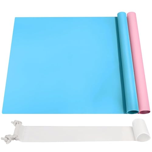 2 Stück Silikonmatte Groß 70x50 cm, Silikonmatte für Epoxidharz, Bastelunterlage, Silikon Bastelmatte, Malunterlage für Kinder, rutschfeste Silikon Unterlage, Platzset, Tischmatte(Rosa/Blau) von Xespis