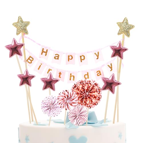 13 Stück rosa Themed Geburtstag Kuchen Dekorationen Kuchen Zubehör Glitzer Papier Cupcake Topper, Sternform und Papierfächer Romantische Sets, Geburtstag Party Supplies für Frauen und Mädchen 13 Stück rosa Themed Geburtstag Kuchen Dekorationen Kuchen Zubehör Glitzer Papier Cupcake Topper, Sternform und Papierfächer Romantische Sets, Geburtstag Party Supplies für Frauen und Mädchen von Xetpc