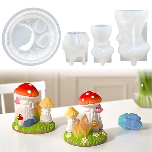 3 Stück Silikonformen Gießformen Pilze, 3D Gießformen Silikon Pilze Silikonform Herbst Weihnachten, Wiederverwendbar Pilz-Epoxidharz-Formen Gips Zum Gießen Für Bastelarbeiten, Herbstdeko (A) von Xevinas