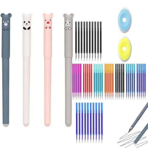 Radierbare Stifte, 4stk Radierbare Gelstifte Mit Radiergummi Und 55stk 0,5mm Spitze, Niedliches Cartoon Radierstift Multifunktionales Radiergummi-Set Für Alle Aufgaben, Für Kinder, Schule, Büro von Xevinas