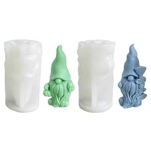 Silikonformen Gießformen, 3D Silikonform Wichtel Gips Zum Gießen, Wiederverwendbar Silikonform Halloween Gießform Wichtel Mit Kürbis, Kerzenformen Silikon Zwerg Für Halloween Deko (A+B) von Xevinas
