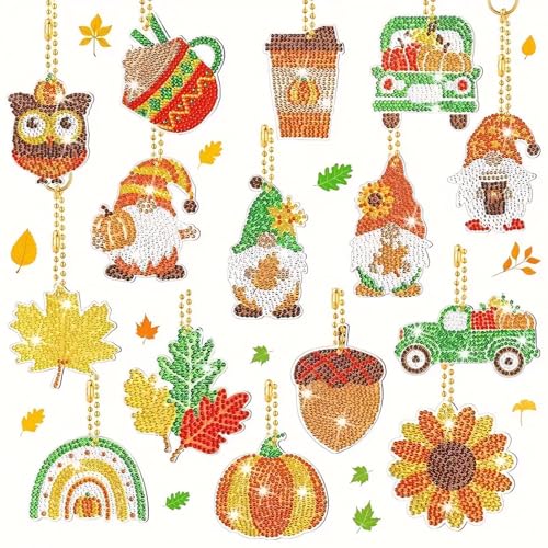 Xevinas 15 Stück Herbstdeko Diamond Painting Schlüsselanhänger, 5D Herbst Wichtel Diamond Painting Hängedeko Herbst, DIY diamond painting Anhänger Kit Erntedankfest Ernte Halloween deko Geschenk Xevinas 15 Stück Herbstdeko Diamond Painting Schlüsselanhänger, 5D Herbst Wichtel Diamond Painting Hängedeko Herbst, DIY diamond painting Anhänger Kit Erntedankfest Ernte Halloween deko Geschenk von Xevinas