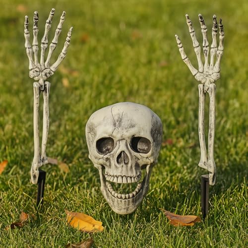 Xevinas Halloween Deko Skelett, 3 StüCk Totenkopf Deko Realistische Halloween Skelett, Anpassbares Design Grusel Horror d-EKO Knochen h-alloween Gartendeko FüR DraußEn Party Dekoration (B) von Xevinas