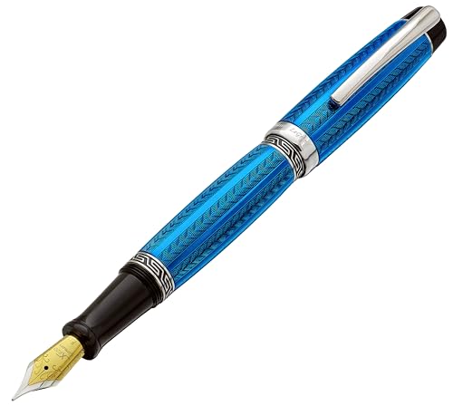 Xezo Maestro Diamantschliff, lackiert, handgefertigt, platiniert, feiner Füllfederhalter, Tansanitblau von Xezo