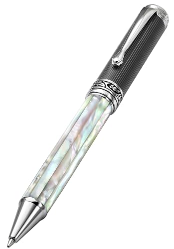 Xezo Maestro Medium Twist Action Handgefertigter Kugelschreiber Schillerndes Perlmutt Ozeanischer Herkunft mit diamantähnlichem Carbon PVD Serialisiert, keine zwei Stifte gleich von Xezo