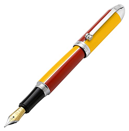 Xezo Visionary Füllfederhalter aus Messing und Aluminium, mittlere Feder, handlackiert in Aspengelb und Rot, nummeriert in limitierter Auflage von 500 Stück. Klassische Art-Deco-Farbdisposition, Xezo Visionary Füllfederhalter aus Messing und Aluminium, mittlere Feder, handlackiert in Aspengelb und Rot, nummeriert in limitierter Auflage von 500 Stück. Klassische Art-Deco-Farbdisposition, von Xezo