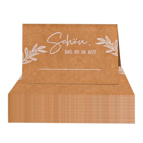 Xgvzs 50 Stück Hochzeit Tischkarten Hochzeit Schön Dass Du Da Bist 85x110mm Tischdekoration Namenskarten Zum Selbst Beschriften Premium Tischkarten Taufe Feier von Xgvzs