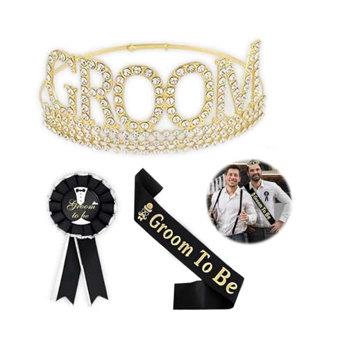 3 Stück Junggesellenabschied Zubehör Männer, Bräutigam Schärpe Abzeichen Set, Junggesellenabschied Zubehör, Schwarz Gold Bräutigam Schärpe Badge Set, Bachelorette Hen Do Verlobung Hochzeit Party von Xheanyu