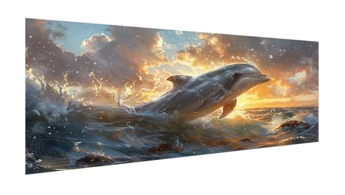 Diamond Painting Delphin Diamant Painting Bilder Erwachsene, 5D Diamond-painting Meereswellen Malen Nach Zahle Kinder Anfänger, DIY Mosaikherstellung Basteln Mädchen, Deko Wohnzimmer 140x70cm X2-95 von Xhgtehng