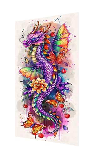 Diamond Painting Drachen Diamant Painting Bilder Erwachsene, 5D Diamond-painting Schmetterling Malen Nach Zahle Anfänger, DIY Mosaikherstellung Basteln Mädchen, Deko Wohnzimmer 220x100cm X2-1171 von Xhgtehng