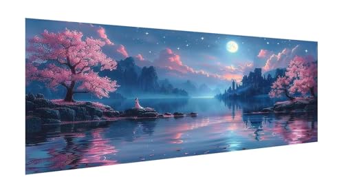Diamond Painting Kirschblüten Diamant Painting Bilder Erwachsene, 5D Diamond-painting See Malen Nach Zahle Anfänger, DIY Mosaikherstellung Basteln Mädchen Geschenke, Deko Wohnzimmer 180x90cm X2-99 von Xhgtehng