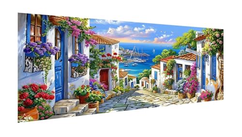 Diamond Painting Kleine Stadt Diamant Painting Bilder Erwachsene, 5D Diamond-painting Am Meer Malen Nach Zahle Kinder Anfänger, DIY Mosaikherstellung Basteln Mädchen, Deko Wohnzimmer 80x40cm X2-483 von Xhgtehng